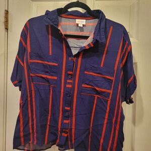 LuLaRoe Womens Size M Blue and Red Casual Button Down Shirt
